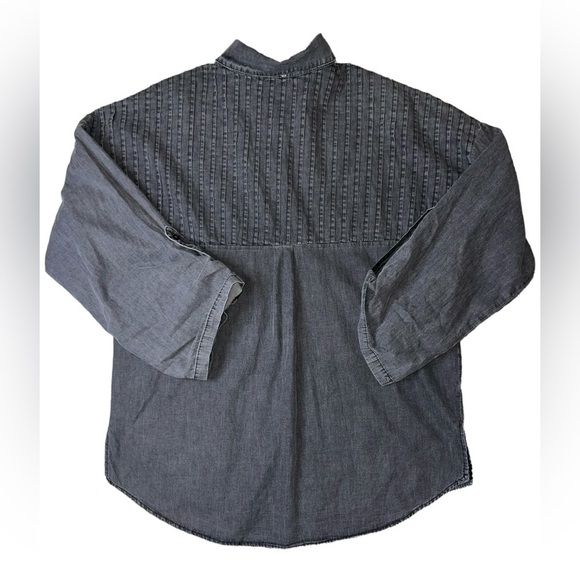 {EUC POL by Anthropologie Oversized Distressed Black Button Down Shacket Small} - Picture 5 of 9